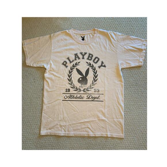 NWOT Tilly's Playboy Athletic Department Beige Shirt - Picture 1 of 3